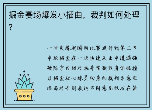 掘金赛场爆发小插曲，裁判如何处理？